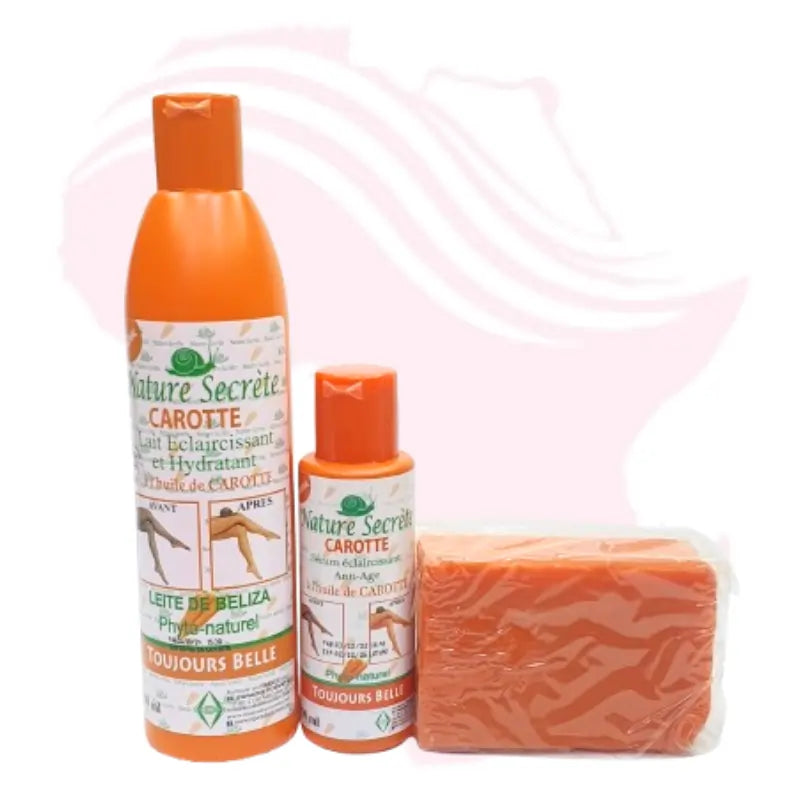 Nature Secret Carotte Lightening Moisturizing Body Lotion 350ml + Carotte Soap 350g + Carotte Body Oil 100ml | Complete Skin Brightening Set