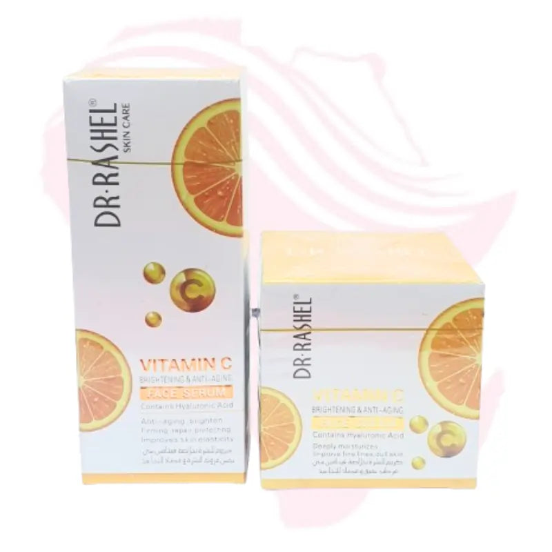 Dr Rashel Vitamin C Brightening & Anti-Aging Set – Face Cream & Serum with Hyaluronic Acid | Hydrating, Firming & Glow Boosting Skincare Combo