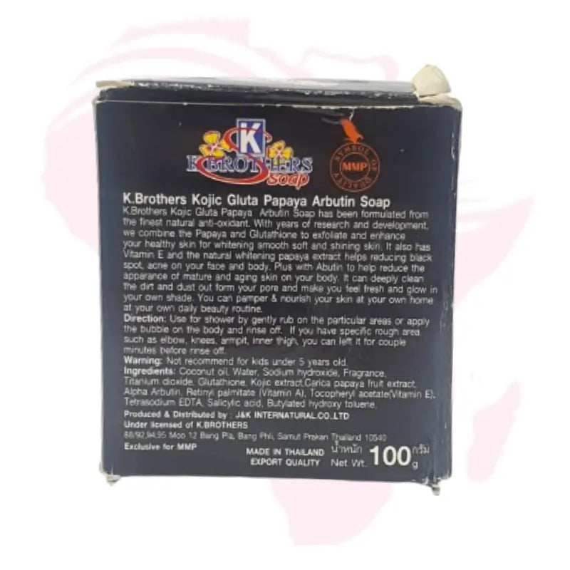 K.Brothers Kojic Gluta Papaya Arbutin Soap – 4-in-1 Extra Whitening & Brightening Body Bar, 100g | Made in Thailand