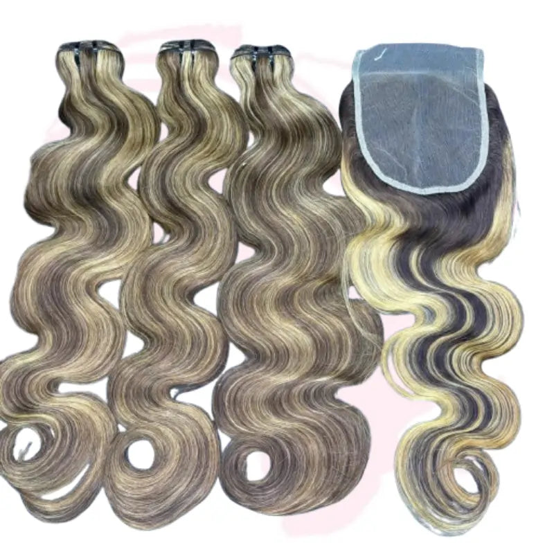 Vietnam Double Drawn Body Wave Hair 22 Inches – 3 Bundles (300 Grams) + Closure | 100% Human Hair Combo Pack