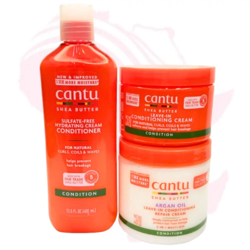 Cantu Shea Butter 3-Piece Hair Care Collection – Includes Hydrating Conditioner, Argan Oil Repair Cream & Leave-In Conditioning Cream
