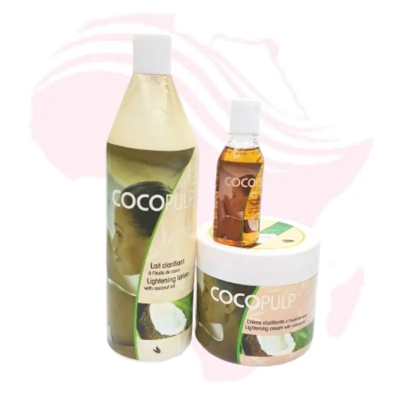 Cocopulp Skincare Set – Coconut Oil Clarifiant Lotion 500ml + Cream 500ml + Oil 50ml | Moisturizing & Lightening Body Care