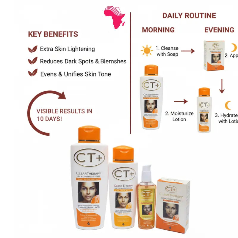 CT+ Clear Therapy Extra Lightening Set – Big & Small Lotion, Soap & Serum with Carrot Oil (4 Pack) | Skincare in Dubai