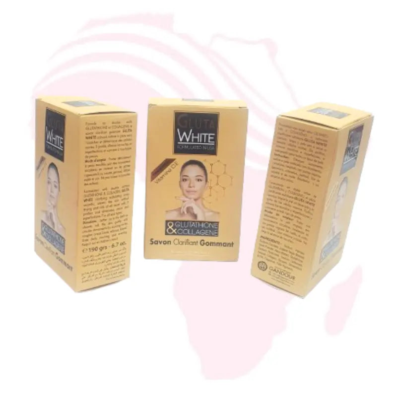Gluta White Clarifying Exfoliating Soap with Glutathione, Collagen & Vitamins C + E – Brightening & Smoothing Skin Bar, 190g