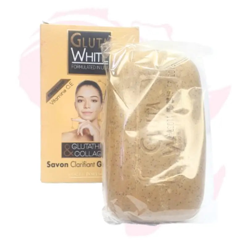 Gluta White Clarifying Exfoliating Soap with Glutathione, Collagen & Vitamins C + E – Brightening & Smoothing Skin Bar, 190g