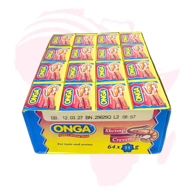 ONGA Shrimp (Crevette) Seasoning Cubes – Rich Seafood Flavor | Bulk Pack 64 x 11g