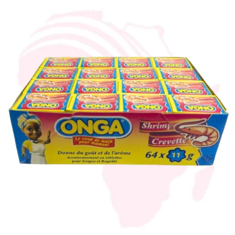 ONGA Shrimp (Crevette) Seasoning Cubes – Rich Seafood Flavor | Bulk Pack 64 x 11g