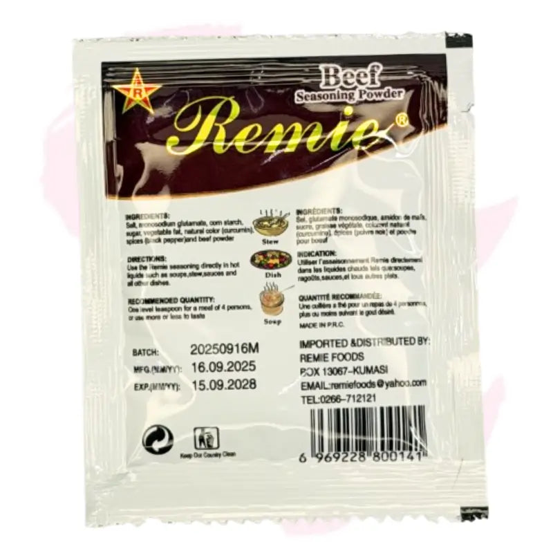 Remie Beef Seasoning Powder – 10g Halal Certified Flavor Enhancer for Savory Dishes & Stews