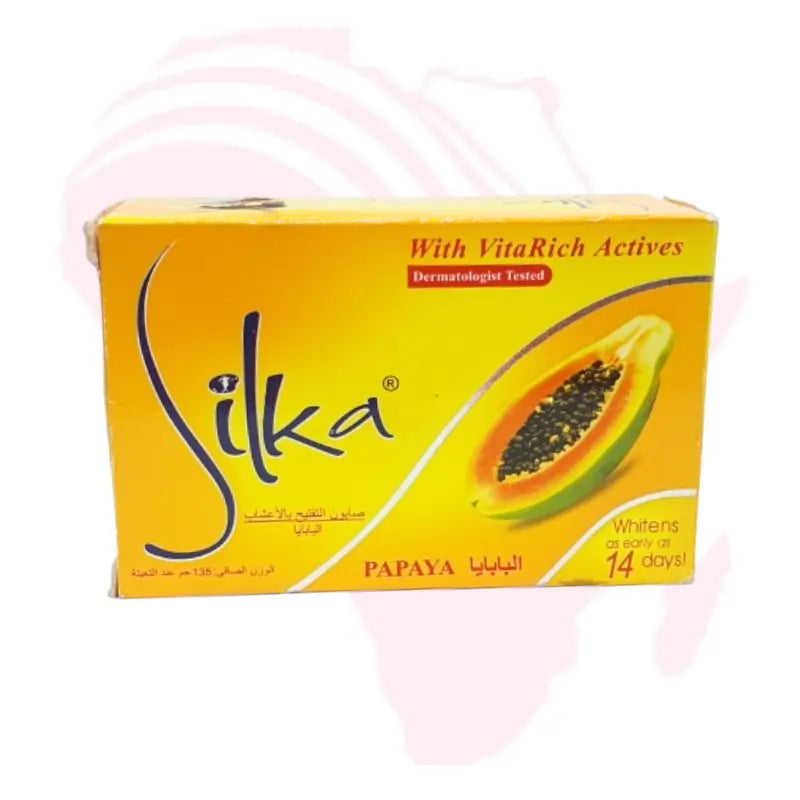 Silka Papaya Herbal Whitening Soap with VitaRich Actives – Brightening & Smoothing Skin Bar, 135g