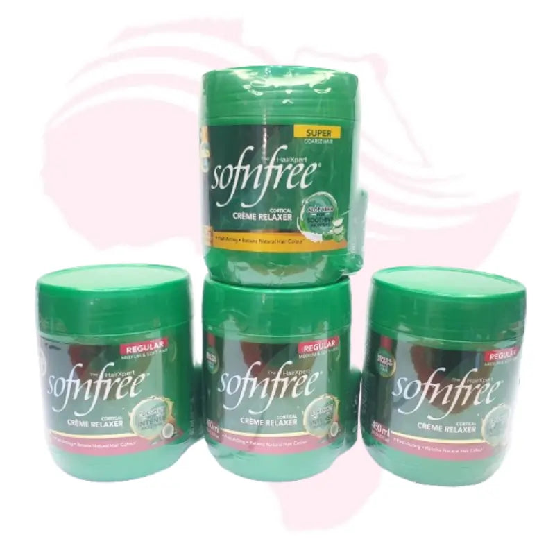 Sofn’Free Crème Relaxer with Aloe Vera (Super Coarse Hair, 450ml + 60ml Oil-Free Moisture) & Sofn’Free Style’n Shine Maximum Hold Gel – Hair Relaxer & Styling Gel Duo